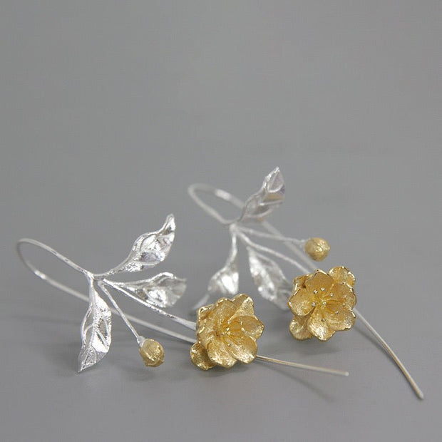 Elegant Silver Begonia Flower Poetic Niche Literary Earrings - Tiracisu