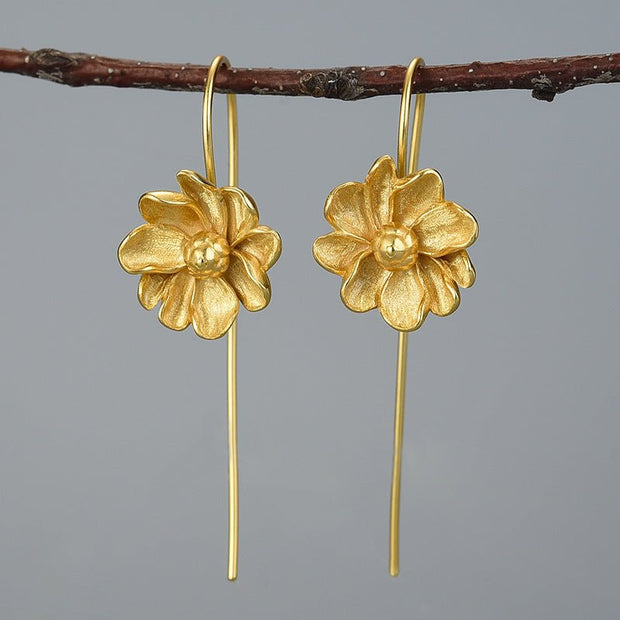 Elegant sterling silver petal long earrings - Tiracisu