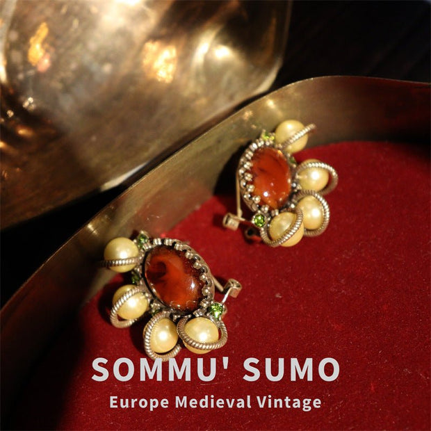European Medieval Retro Ruby - Imitation Pendant Necklace, Brooch and Earring Set - Tiracisu