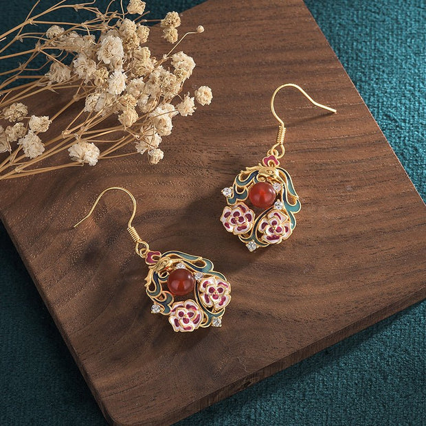 Exquisite floral enamel retro style earrings - Tiracisu