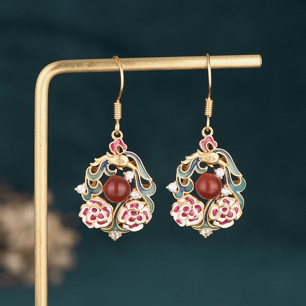 Exquisite floral enamel retro style earrings - Tiracisu