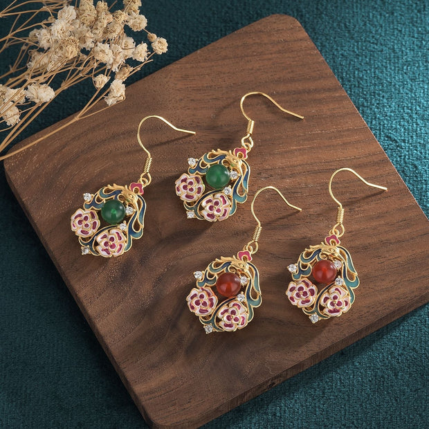 Exquisite floral enamel retro style earrings - Tiracisu