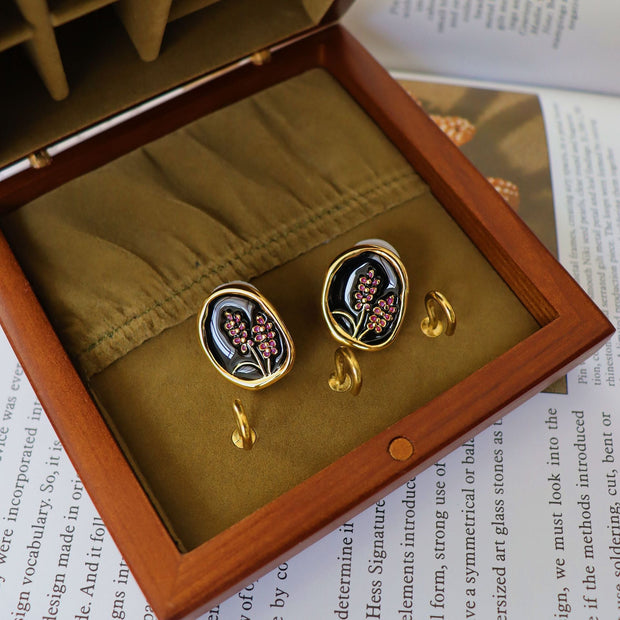 French retro lavender flower drip glaze s925 needle earrings - Tiracisu