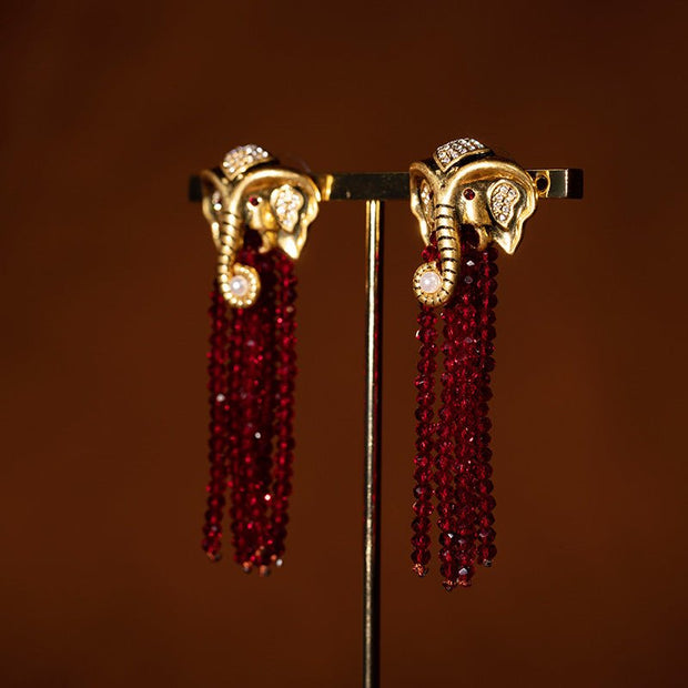 Gold Elephant Tassel Earrings - Tiracisu