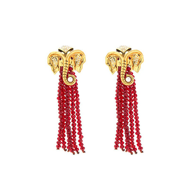 Gold Elephant Tassel Earrings - Tiracisu