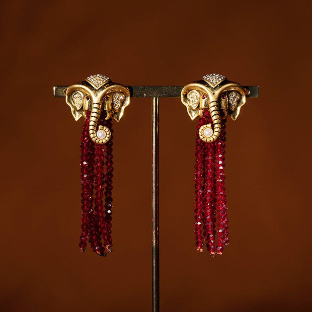 Gold Elephant Tassel Earrings - Tiracisu