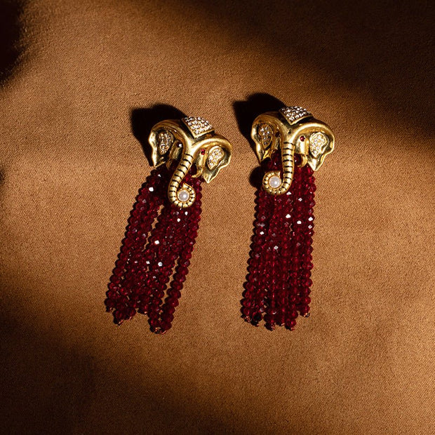 Gold Elephant Tassel Earrings - Tiracisu