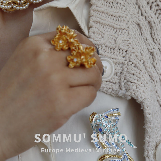 Golden Lotus Vintage Ring - European Medieval Style - Tiracisu