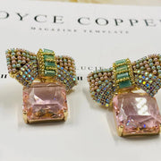 Gorgeous Vintage Bow Earrings - Pink Crystal Embellishment - Tiracisu