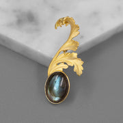 Original sterling silver inlaid moonstone labradorite classical and gorgeous French flower leaf brooch - Tiracisu
