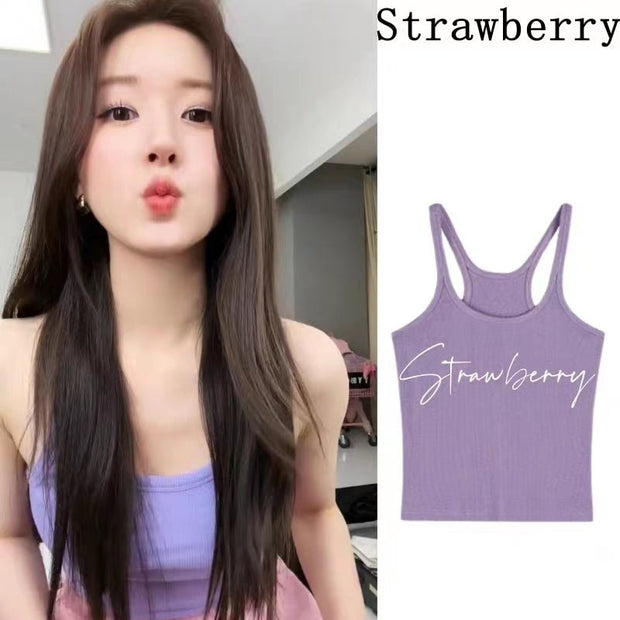 Purple camisole vest for women, sweet girl, inner wear and outer wear, beautiful back knitted short top - Tiracisu