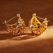 Retro hollow pattern inlaid with colored rhinestones and real gold - plated earrings - Tiracisu