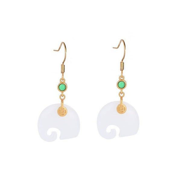 Small white elephant jade real gold plated earrings - Tiracisu