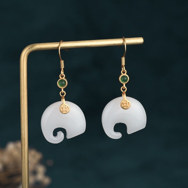 Small white elephant jade real gold plated earrings - Tiracisu