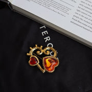 Vintage Big Heart Glass Gold Jewelry Set (Necklace + Brooch + Ear Clip) - Tiracisu